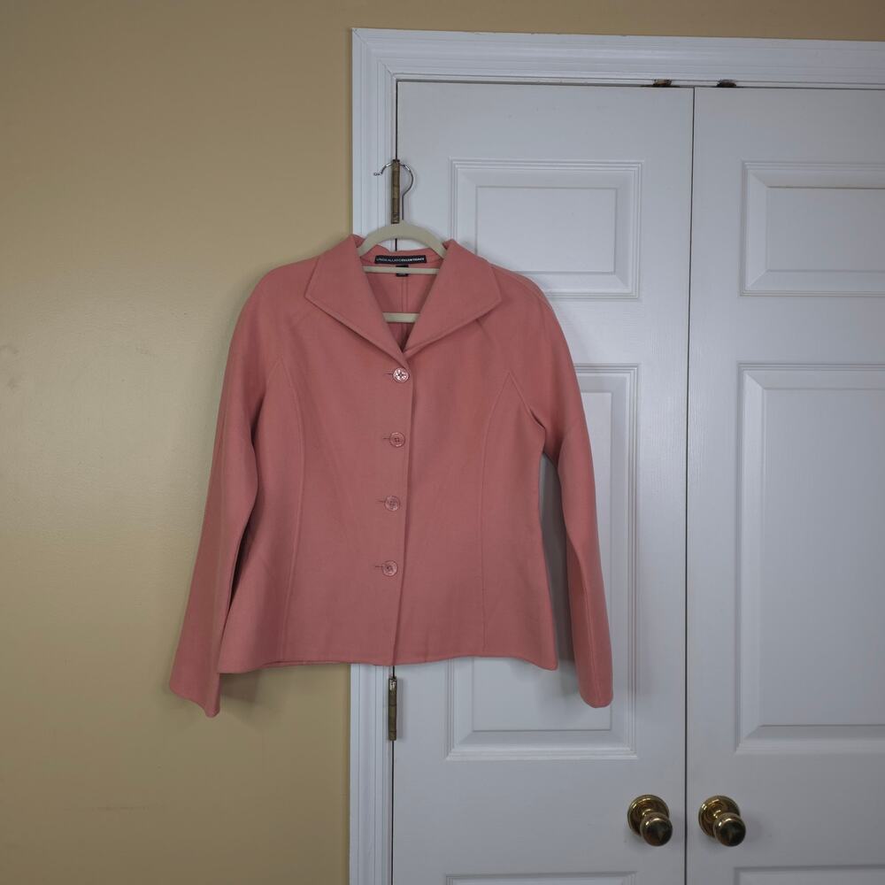 Linda Allard Ellen Tracy Pink Button Front Blazer Jacket 100% Wool Size 6